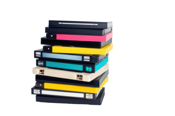 
A stack of VHS videotapes isolated on a white background, png
