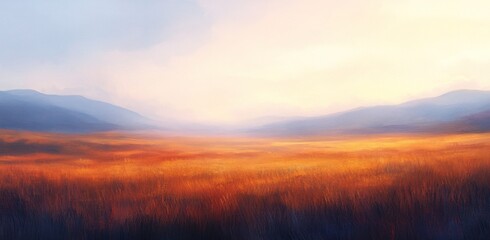 Fototapeta premium A scenic landscape displaying mountains fields and a bright sky