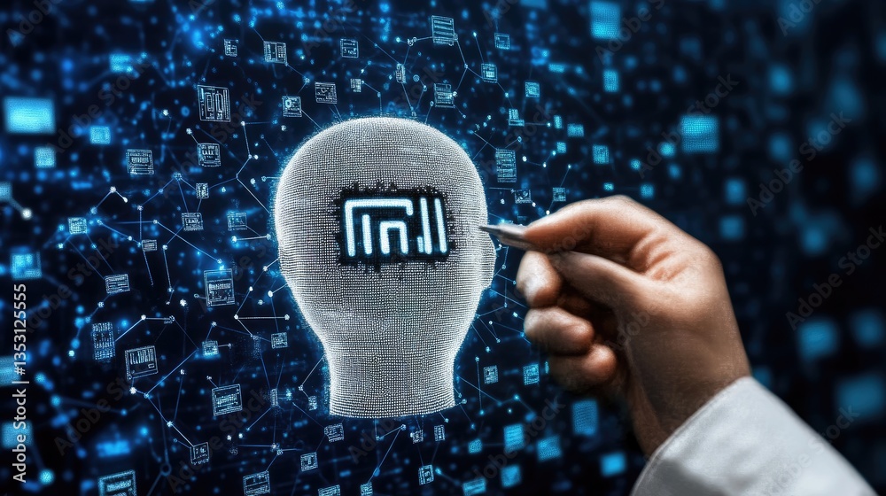 Poster a futuristic ai-controlled data center optimizing hyperautomated systems for real-time efficiency.