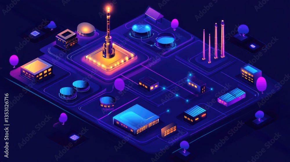 Poster a futuristic network of ai-powered robotic systems optimizing an industrial smart grid.