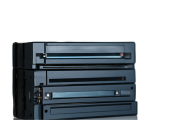 
A stack of VHS videotapes isolated on a white background, png