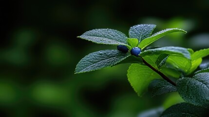 Obraz premium Fresh berries on dewy leaves