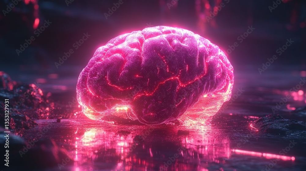 Poster a glowing ai brain interconnected with robotic process automation symbols and digital workflow icons