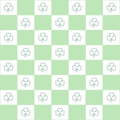 Seamless Leaf Pattern on Green and White Checkered Background
