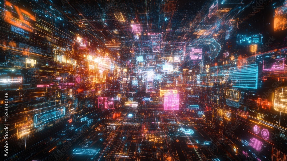 Poster a holographic ai interface merging with hyperautomation dashboards, showing seamless workflow automa