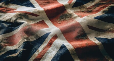 A soiled Union Jack flag, heavily dusted and creased