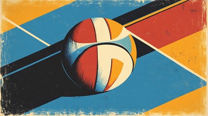 Colorful abstract art depicting a stylized ball and geometric background