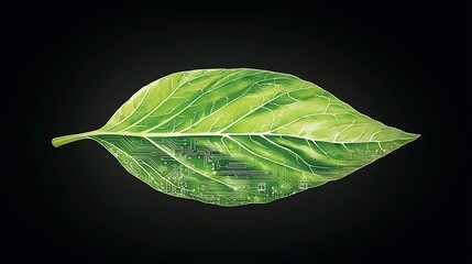 Green Tech Leaf for Dark Background.