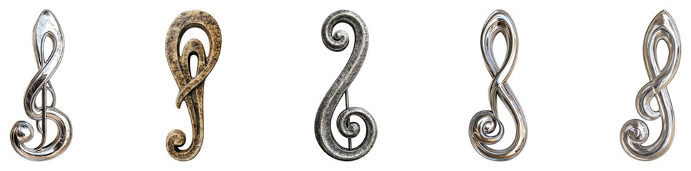 Obraz premium Decorative Treble Clef Design Elements for Musical Artwork, PNG bundle collection, Isolated on Transparent Background