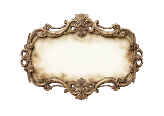 Decorative blank antique frame with ornate floral detailing isolated on transparent background