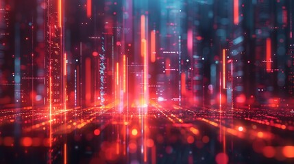 Naklejka premium Futuristic high tech cityscape with digital transactions AI driven banking assistants and financial data streams symbolizing the transformation of banking through technology