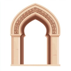 Ornate beige archway, Islamic design, empty doorway,  city scene background