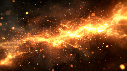 A macro capture of an intense firestorm, with sparks flying in different directions. The flickering glow of the flames casts a dramatic light