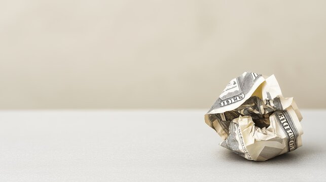 Crumpled dollar bill symbolizes financial challenges and minimalism during times of inflation and economic crisis - Powered by Adobe