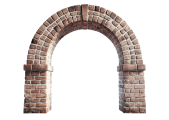 Ancient stone archway with a weathered texture isolated on transparent background
