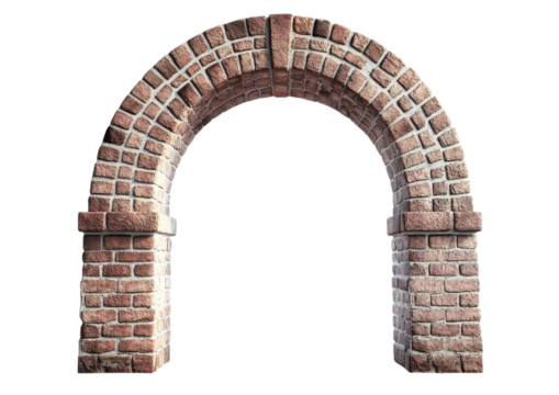 Ancient stone archway with a weathered texture isolated on transparent background