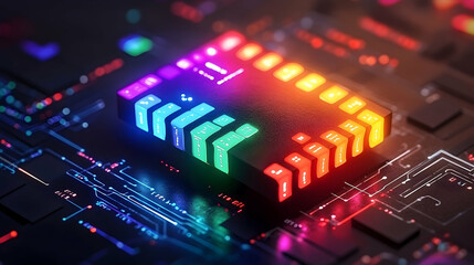 Fototapeta premium Colorful CPU on Circuit Board, Technology Background