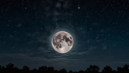 Full moon in night starry sky 