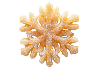 Shiny golden snowflake with embossed texture isolated on transparent background