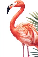 Obraz premium A beautiful pink flamingo bird standing next to green foliage