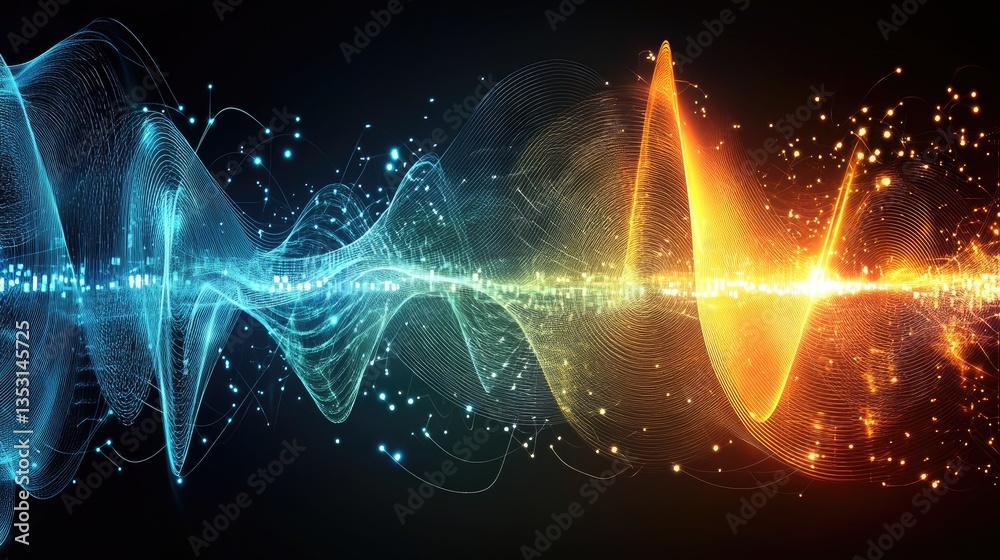 Poster a waveform animation illustrating different frequencies of sound energy in motion.
