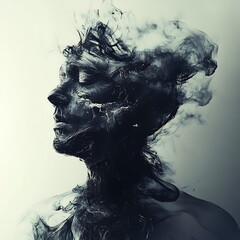 Fototapeta premium Abstract artistic rendering of a person with face covered in smoke