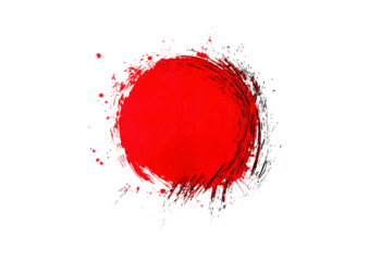 Bold Red Paint Circle with Rough Brushstroke Texture. Isolated on a Transparent Background