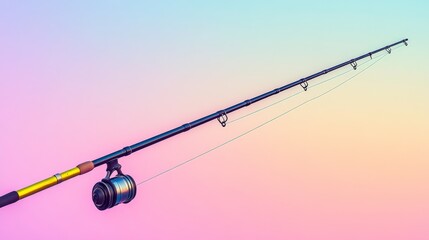 Vibrant Fishing Rod Against Pastel Sky Background