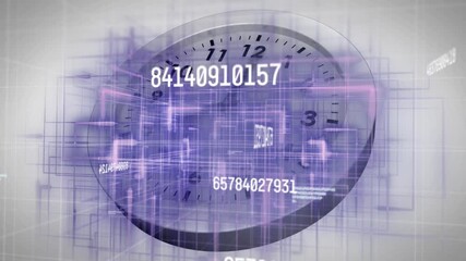 Clock face with digital numbers and data processing animation overlay - Powered by Adobe