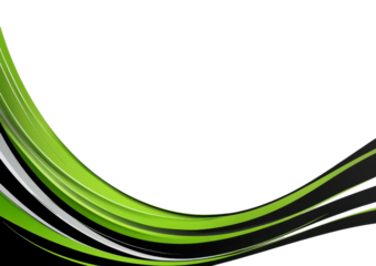 Sleek Green Curved Wave on a Black Background. Isolated on a Transparent Background