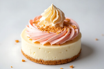 Delicious dessert cake with strawberry frosting bakery shop food photography indoor close-up