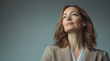 Fototapeta premium Confident Businesswoman in Professional Attire with a Thoughtful Expression