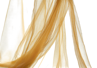 Flowing Golden Silk Fabric with a Smooth and Elegant Drape. Isolated on a Transparent Background