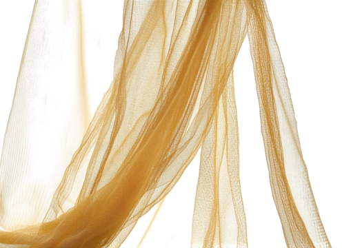 Flowing Golden Silk Fabric with a Smooth and Elegant Drape. Isolated on a Transparent Background
