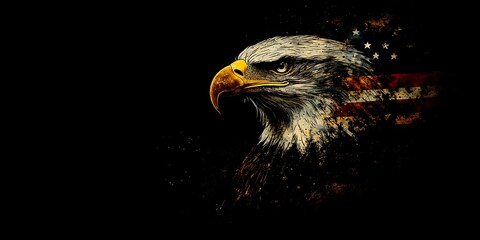 An eagle profile displaying elements of an american patriotic symbol