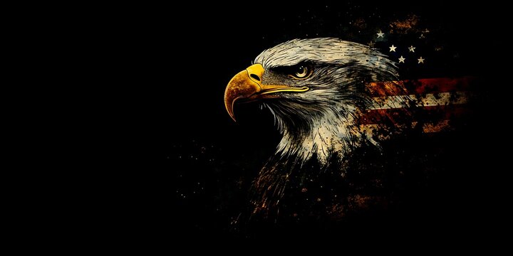 An eagle profile displaying elements of an american patriotic symbol