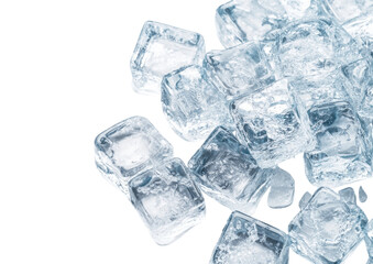 Realistic Ice Cubes with Transparent and Frosty Edges. Isolated on a Transparent Background