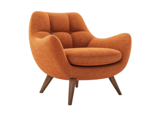 Modern Orange Lounge Chair with a Mid-Century Aesthetic. Isolated on a Transparent Background