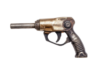 Vintage Revolver Gun with a Steampunk-Inspired Aesthetic. Isolated on a Transparent Background