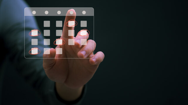 Businessmen manage time for efficient work, emphasizing appointment reminders and meeting agendas on the calendar, time management concepts, and action plans.