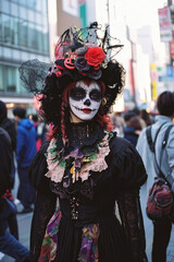 女, 女性, 化粧, 仮装, ハロウィーン, 祝い, ホラー, パーティー, woman, female, makeup, costume, halloween, celebration, horror, party