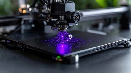 Fototapeta premium 3D Printing a Gemstone. Advanced manufacturing of a diamond-like object