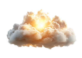 Fluffy Sunset Cloud with Warm Orange Highlights. Isolated on a Transparent Background