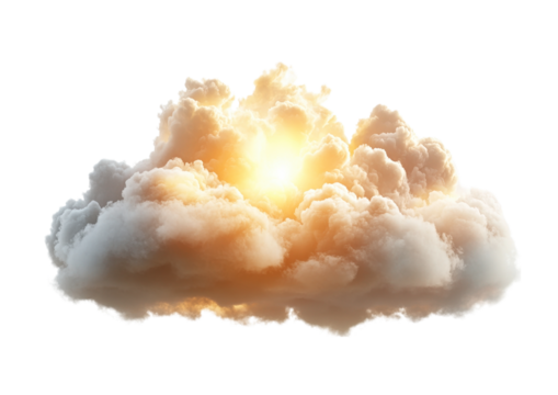 Fluffy Sunset Cloud with Warm Orange Highlights. Isolated on a Transparent Background