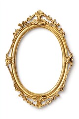 Ornate golden framed oval mirror isolated on a white background