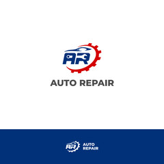 A simple 'AR Auto Repair' logo featuring a wrench, gears, and a car shape, designed in blue and red colors.