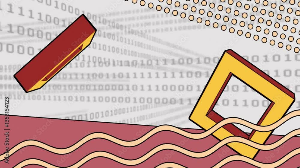 Poster creating dynamic design, abstract geometric shapes and binary code with animation
