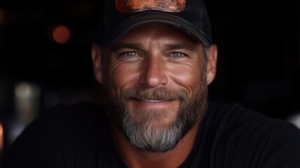 Obraz premium Close-up portrait of a man with a beard and a smile
