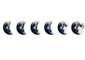 Phases of the Moon in a Crescent to Full Cycle. Isolated on a Transparent Background