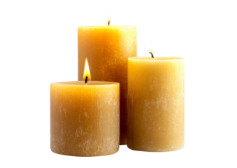 Tall and Short Rustic Candles with a Warm Glow. Isolated on a Transparent Background